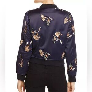 Aqua embroidered floral satin bomber jacket | S